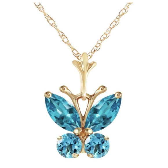 0.6 Carat 14K Gold Butterfly Necklace Blue Topaz